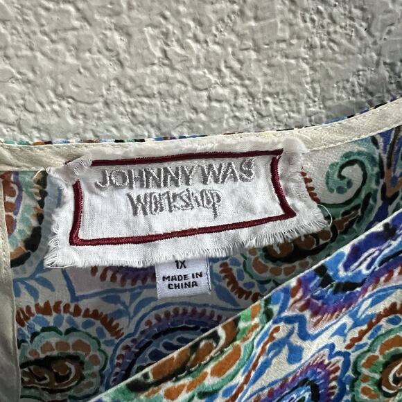 JOHNNY WAS NEW Sz 1X Ruched Sleeve Blouse Ruta Print Top Boho Silk Paisley - Picture 7 of 10